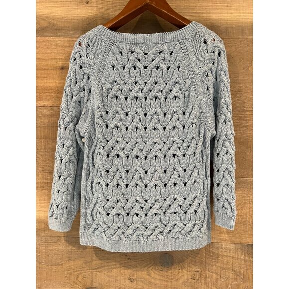 LAFAYETTE 148 New York Sequin Infinity Cable blue Metallic Sweater  Size L - Picture 5 of 7